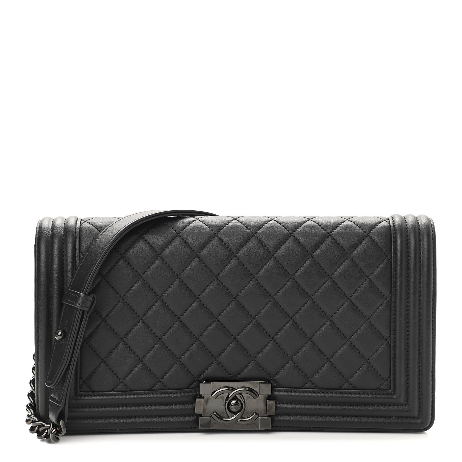 Chanel Calfskin Quilted Boy Clutch With Removable Chain So Black 1 of 12