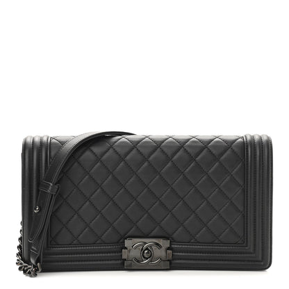 Chanel Calfskin Quilted Boy Clutch With Removable Chain So Black 1 of 12