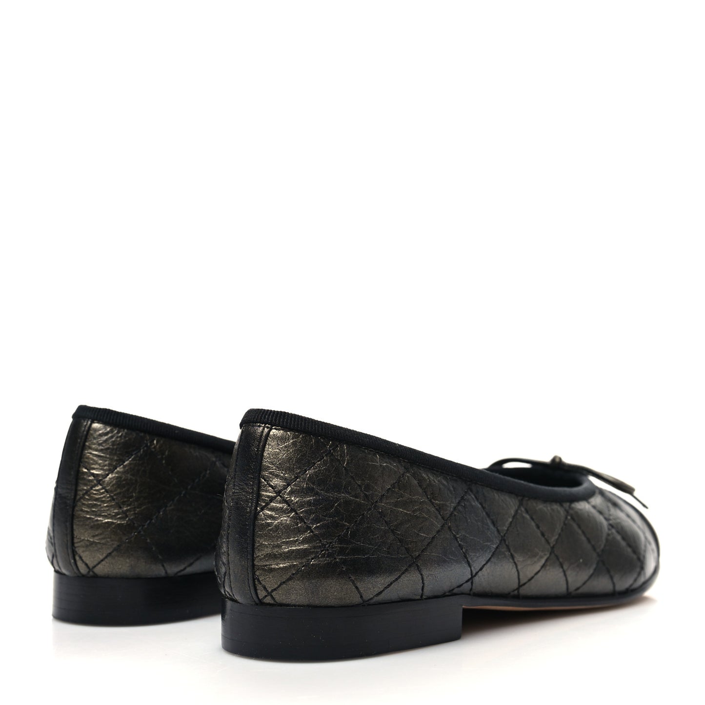 Metallic Aged Calfskin Quilted CC Cap Toe Ballerina Flats 36.5 Dark Brown
