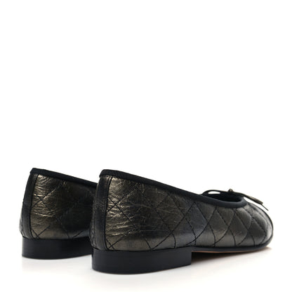 Chanel Metallic Aged Calfskin Quilted CC Cap Toe Ballerina Flats 36.5 Dark Brown 4 of 8