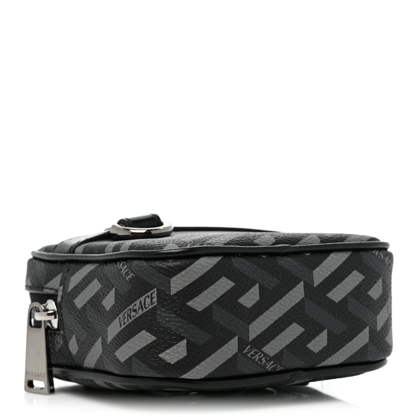 Coated Canvas Calfskin La Greca Square Zip Pouch Black Gray