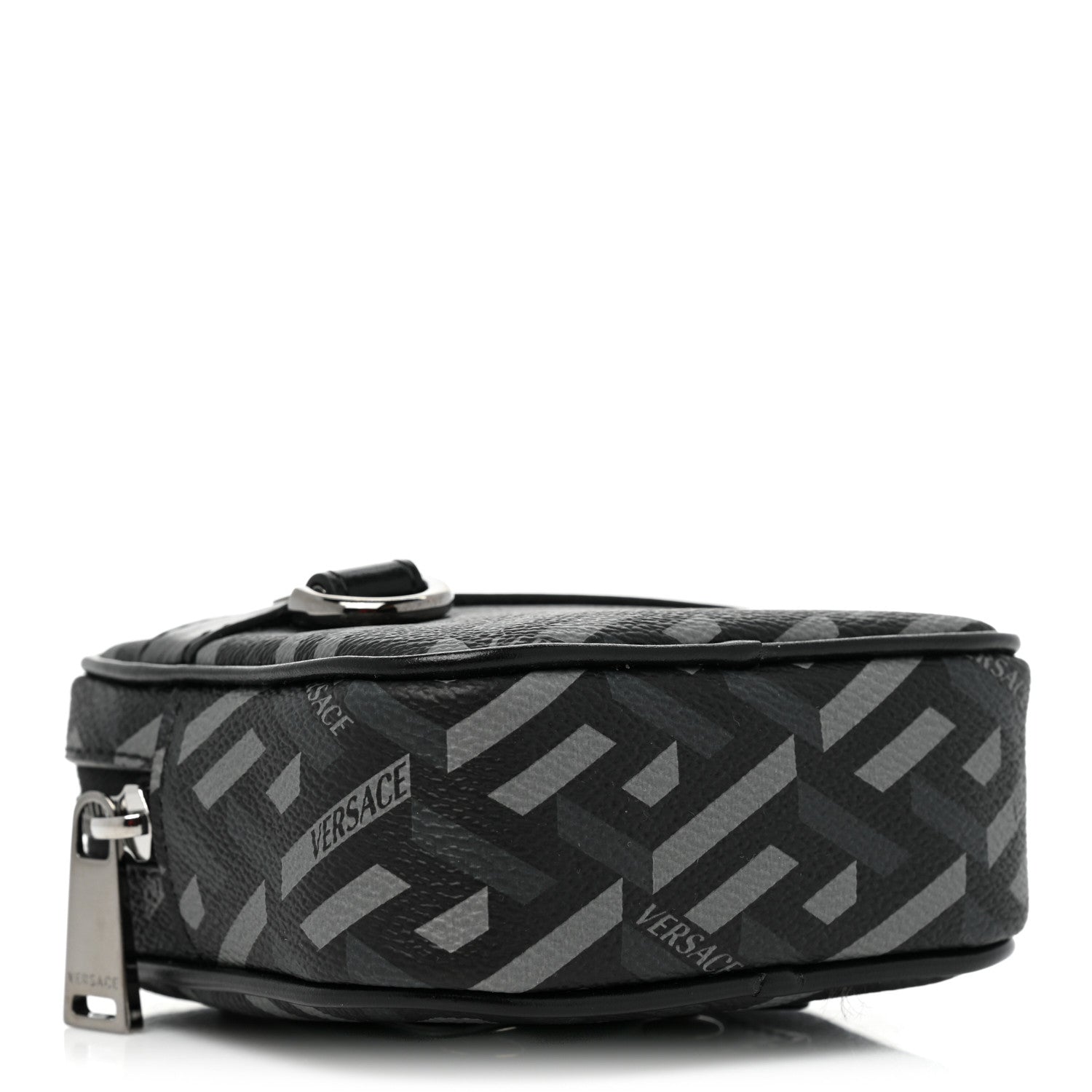 Versace Coated Canvas Calfskin La Greca Square Zip Pouch Black Gray 4 of 8