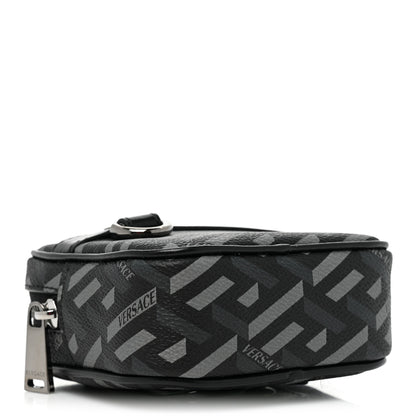 Versace Coated Canvas Calfskin La Greca Square Zip Pouch Black Gray 4 of 8