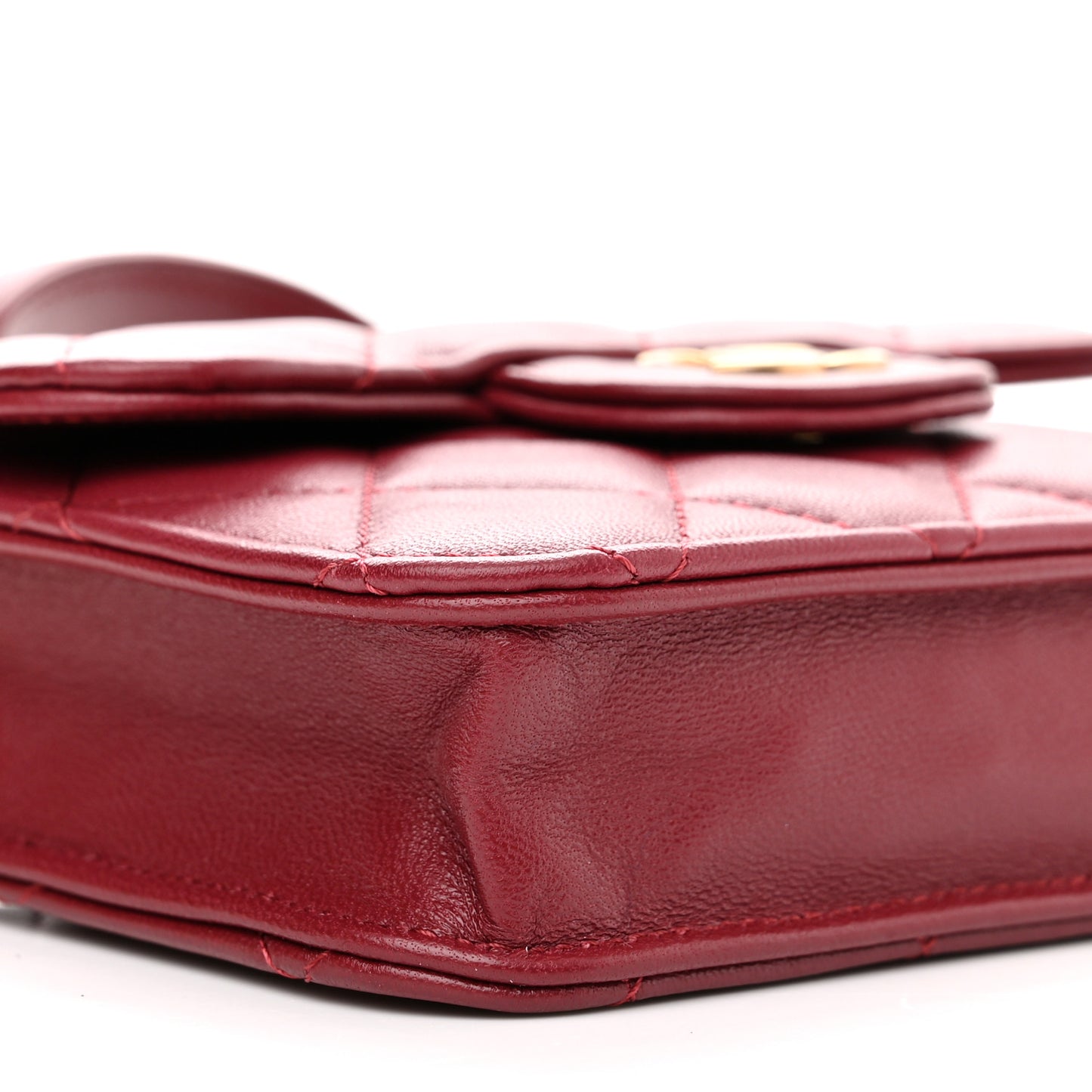 Lambskin Quilted Top Handle Flap Coin Purse With Chain Burgundy