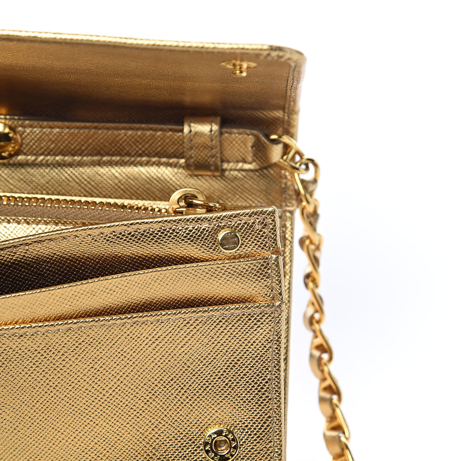 Prada Saffiano Metal Oro Chain Wallet Platino 7 of 11