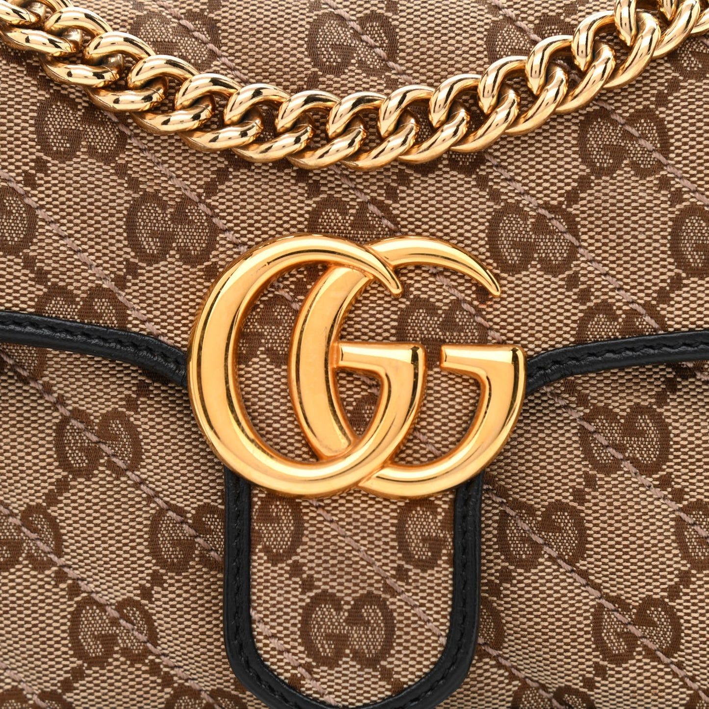 Monogram Matelasse Diagonal Mini GG Marmont Shoulder Bag Beige Black