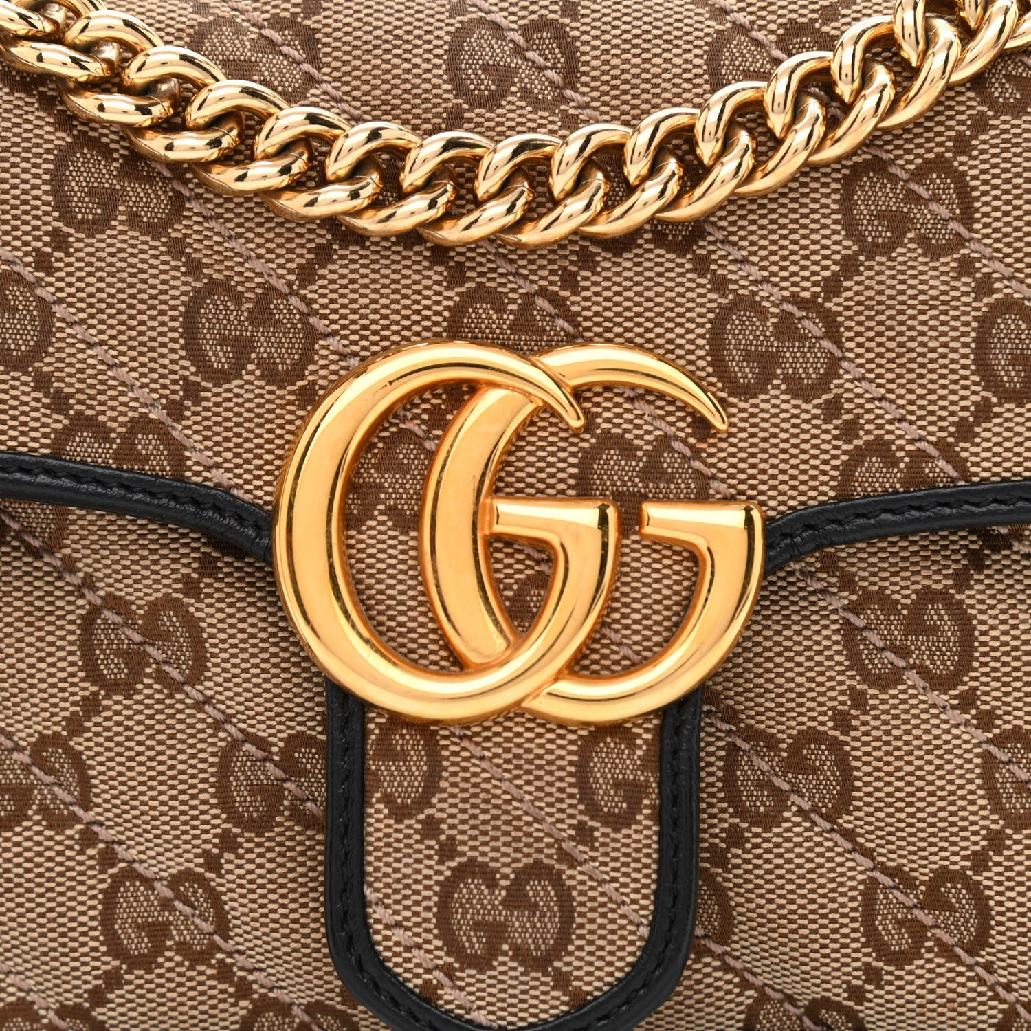 Gucci Monogram Matelasse Diagonal Mini GG Marmont Shoulder Bag Beige Black 8 of 11