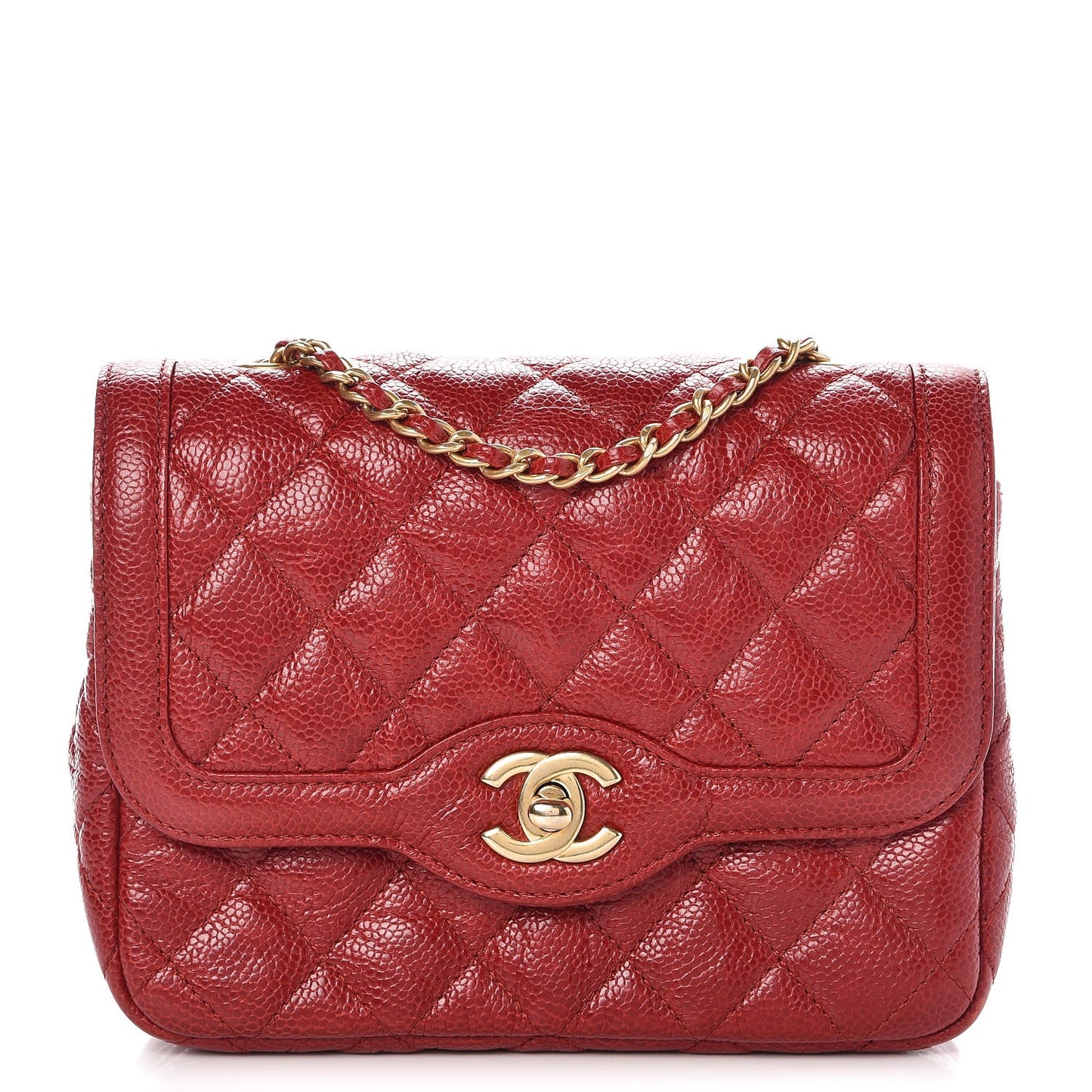 Crumpled Grained Calfskin Flap Red