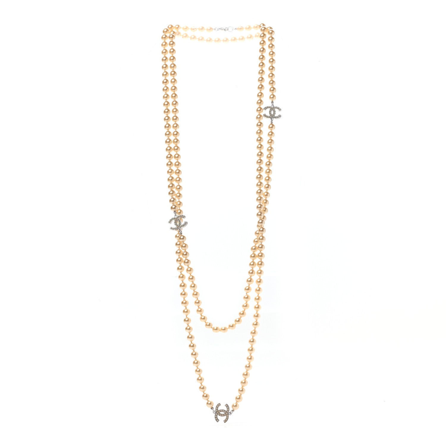 Chanel Pearl Multistrand CC Long Necklace Pearly White 3 of 4