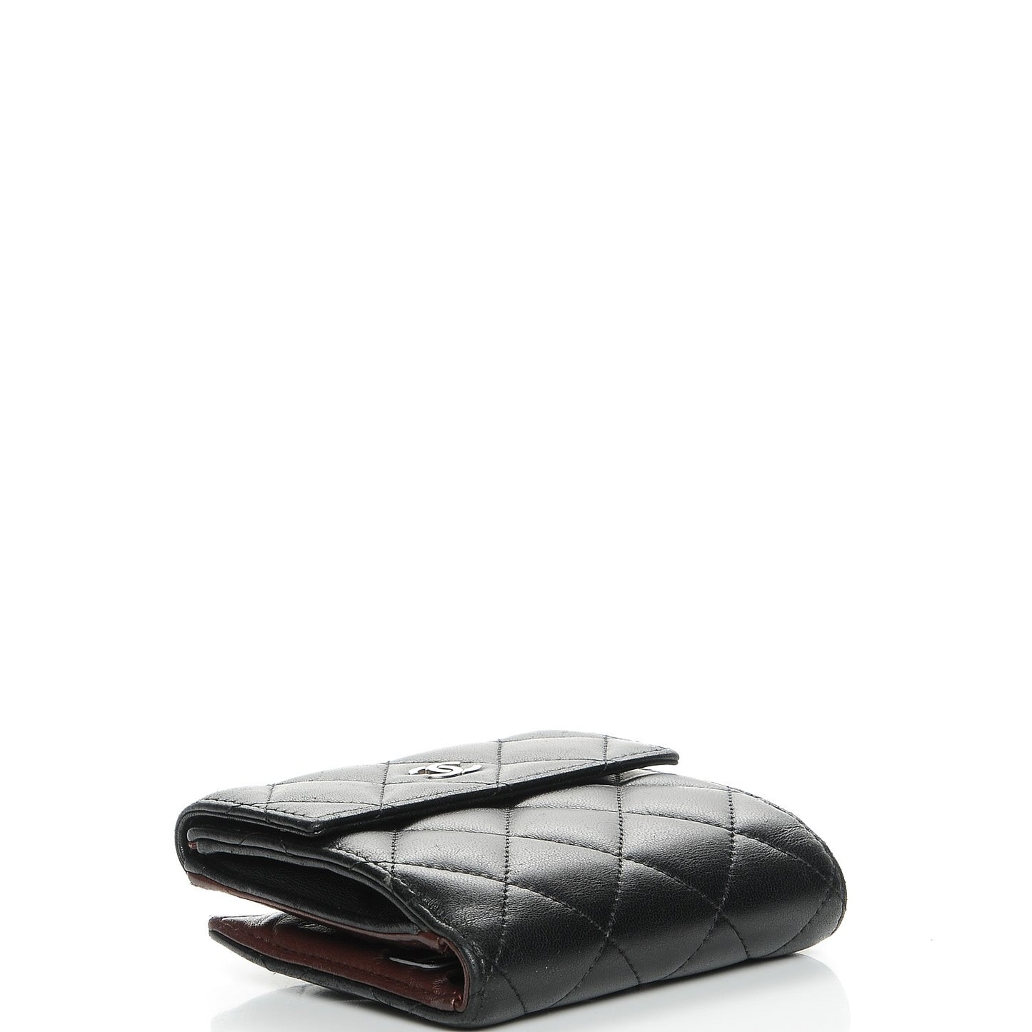 Lambskin Quilted Compact French Flap Wallet Black