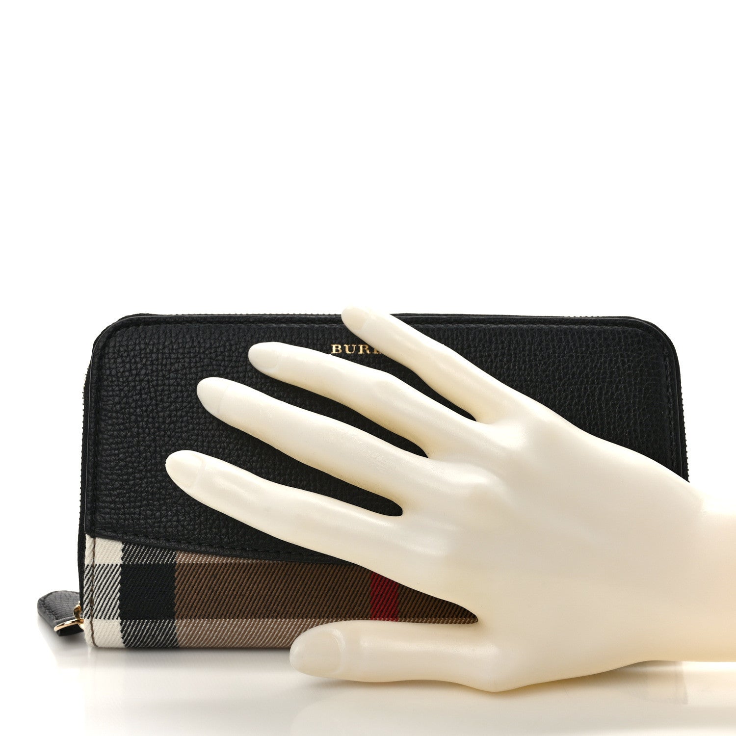 Burberry Calfskin Haymarket Check Elmore Zip Around Wallet Black 2 of 9