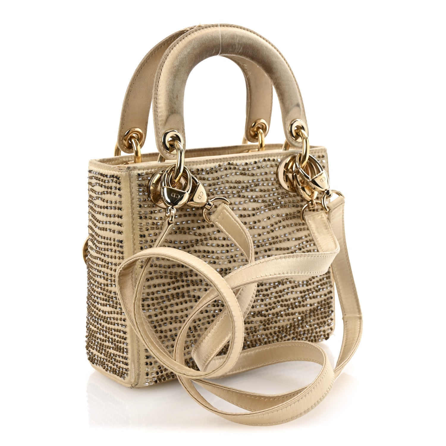 Christian Dior Satin Beaded Mini Lady Dior Gold 3 of 18