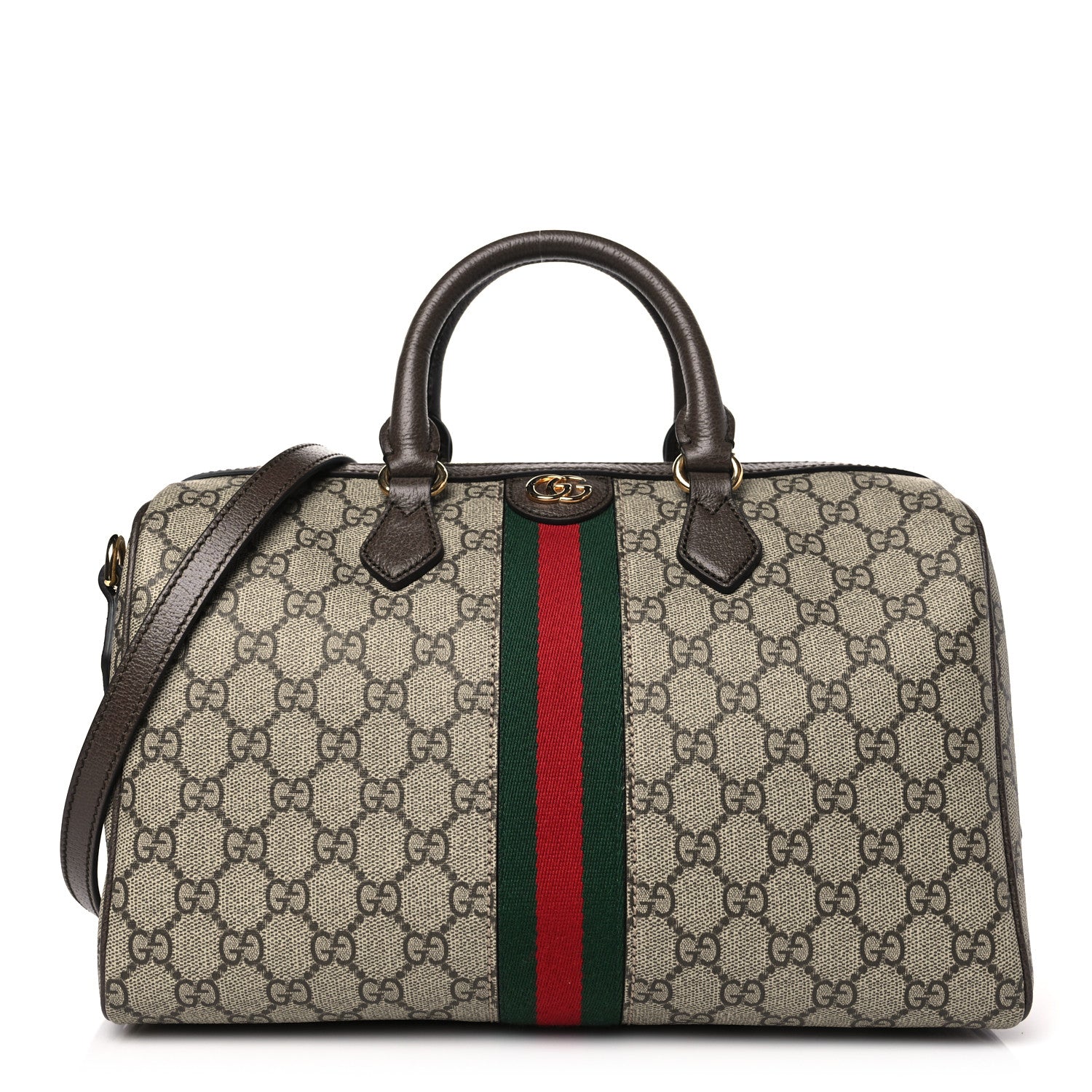 Gucci GG Supreme Monogram Web Medium Ophidia Top Handle Bag Beige Ebony 1 of 10