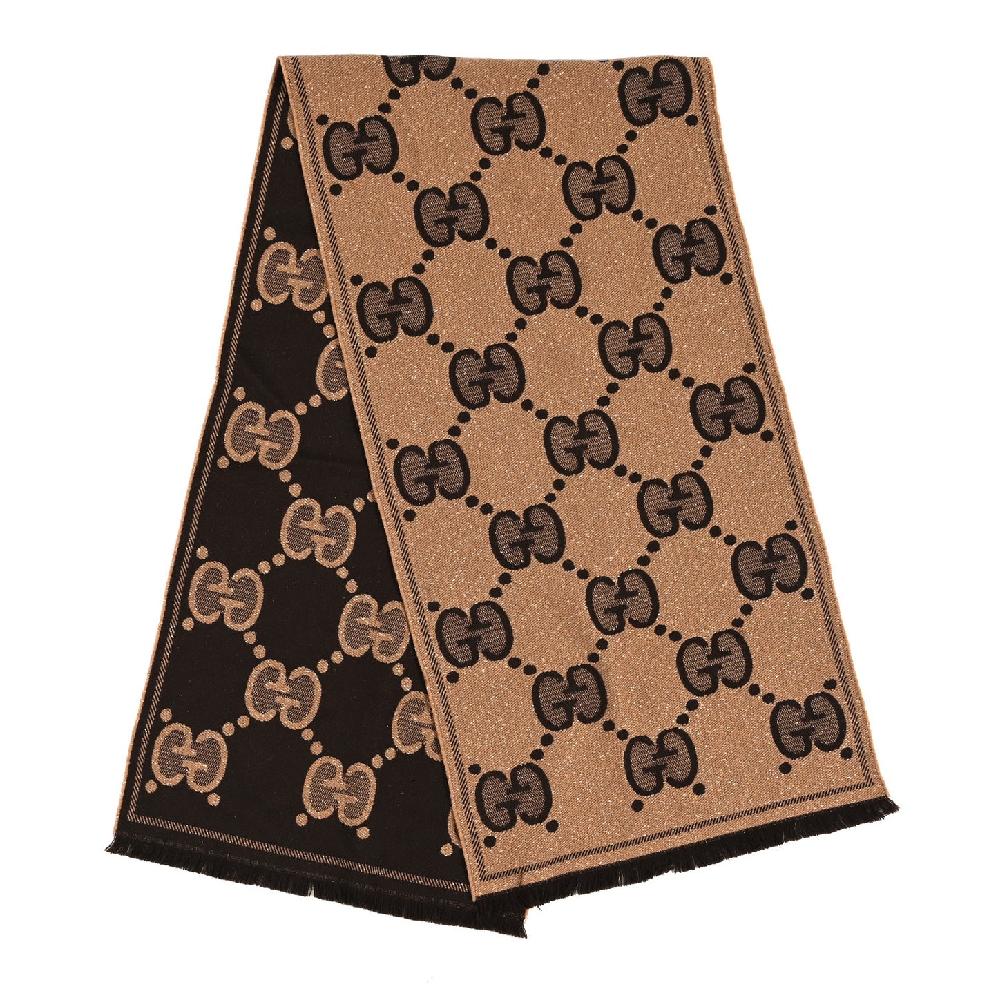 Wool Lame Jacquard Monogram Jumbo GG Lady Nest Lux Scarf Beige Dark Brown