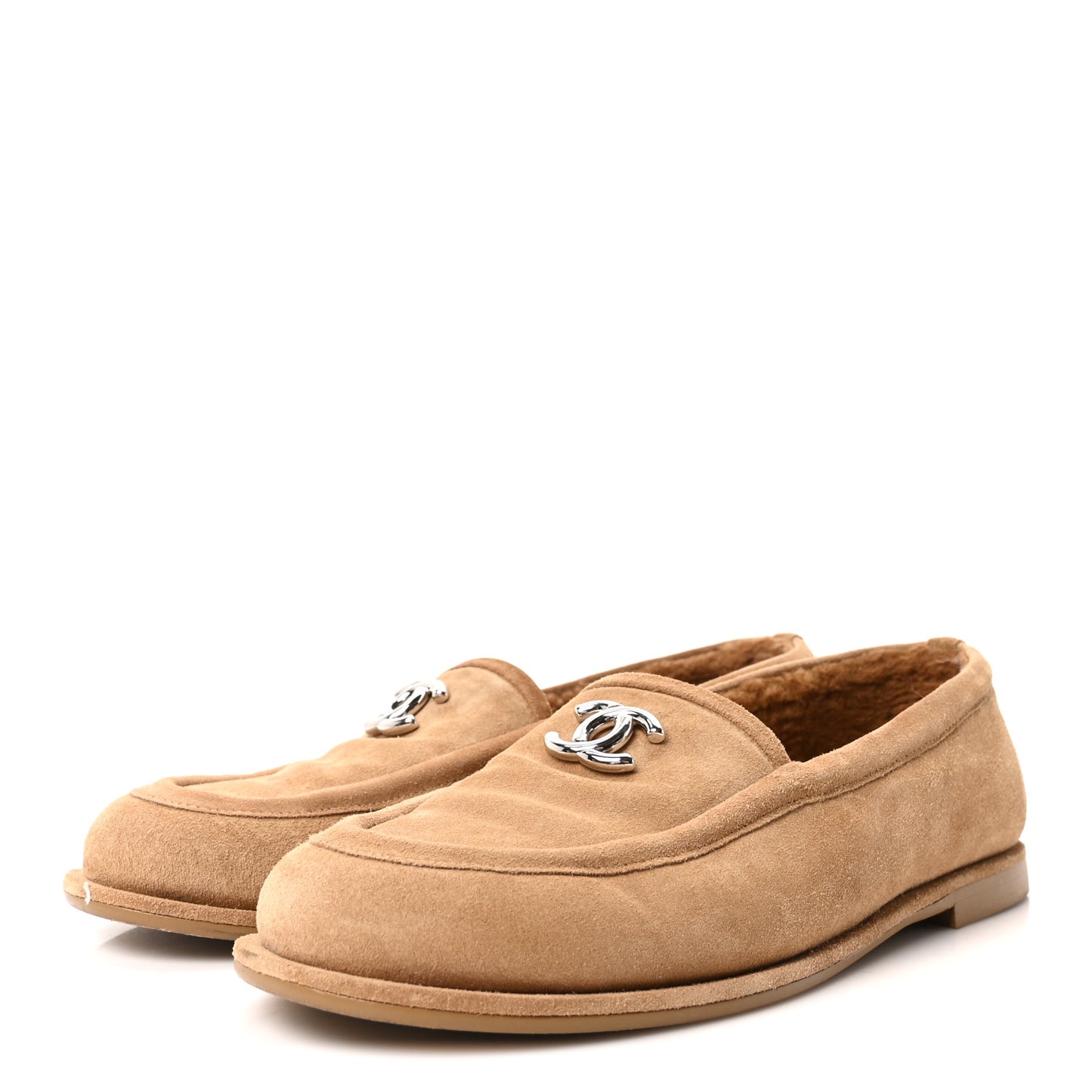 Suede Calfskin CC Loafers 41 Dark Beige