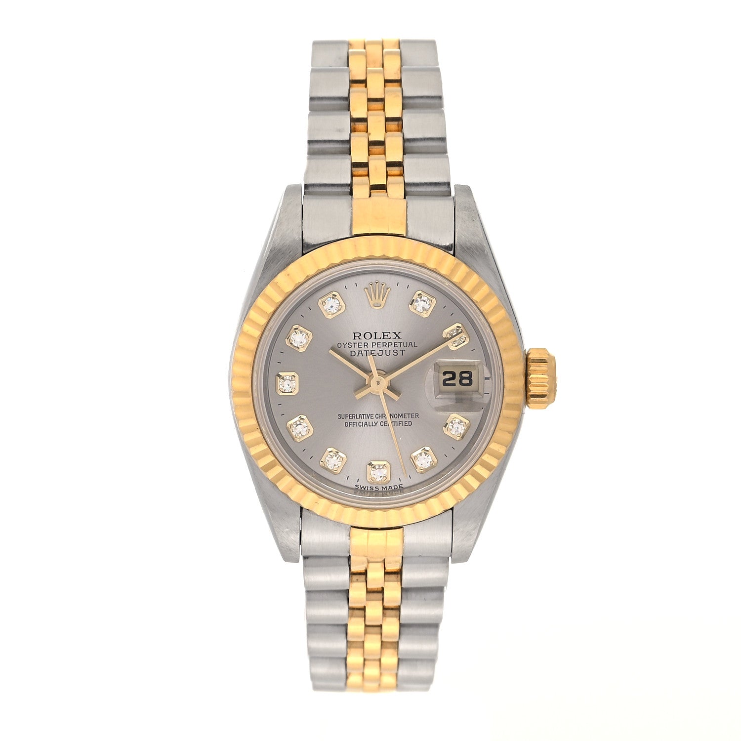 Rolex Stainless Steel 18K Yellow Gold Diamond 26mm Oyster Perpetual Datejust Watch Silver 69173 1 of 4