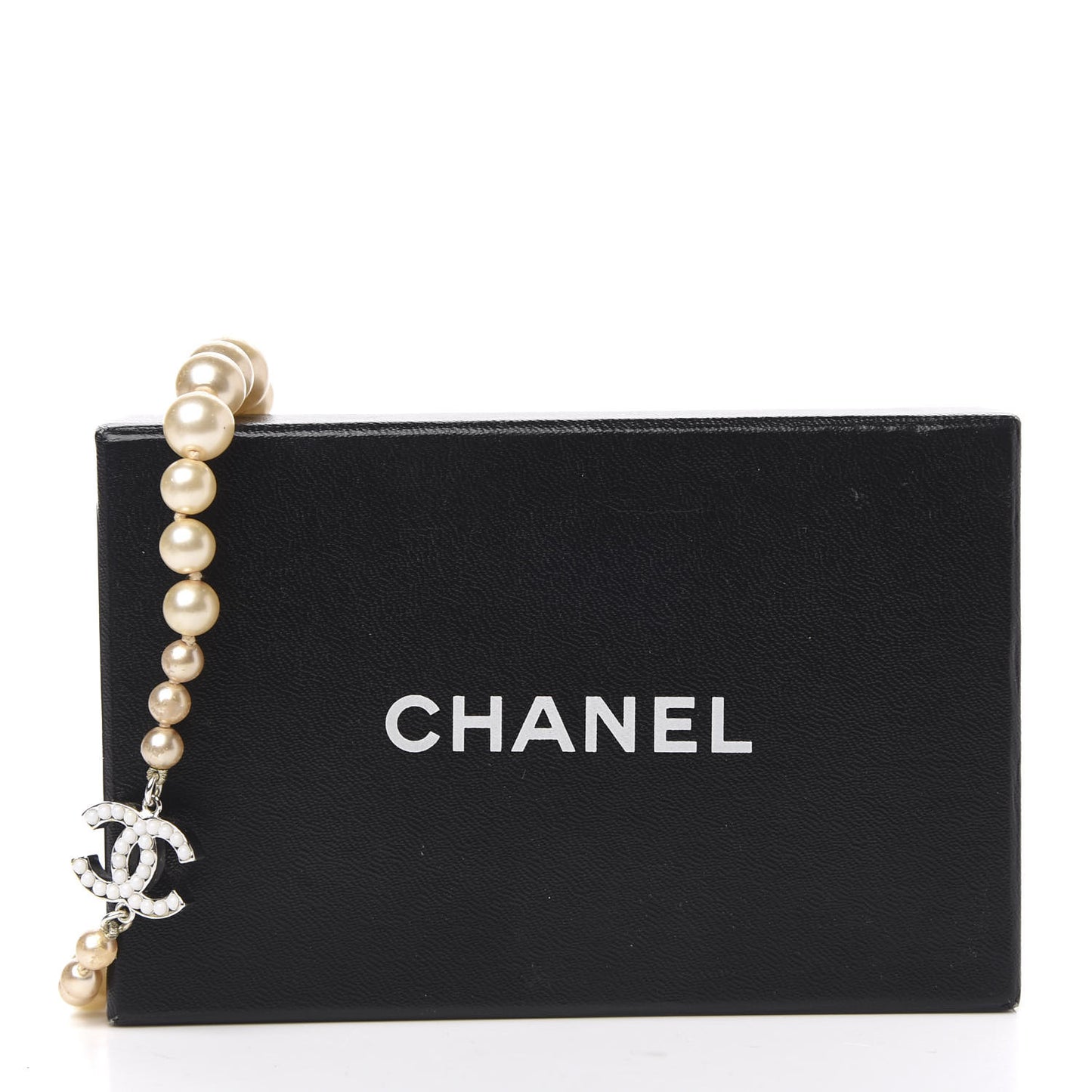 Graduated Pearl CC Long Necklace Silver