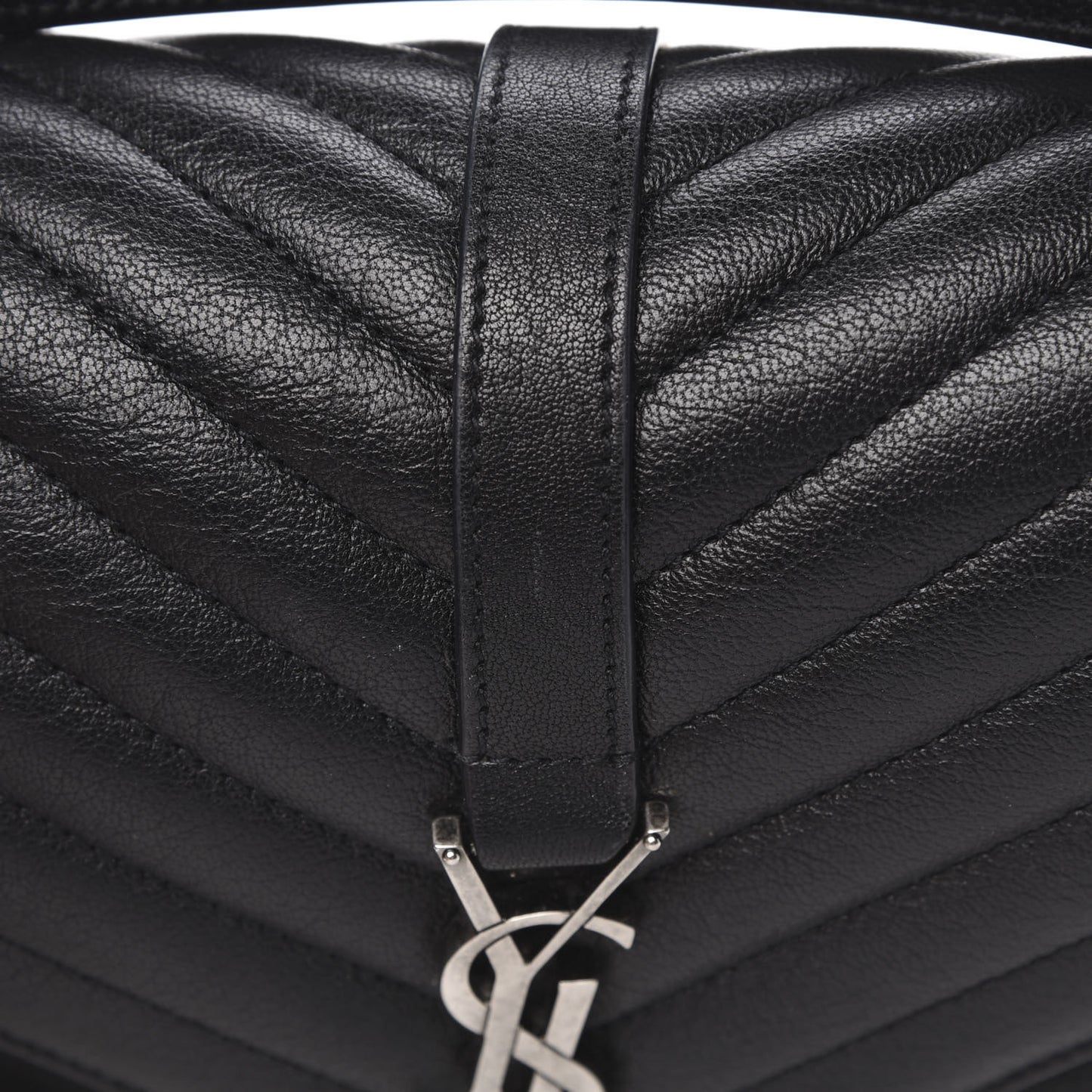 Sheepskin Matelasse Chevron Monogram Medium College Bag Black