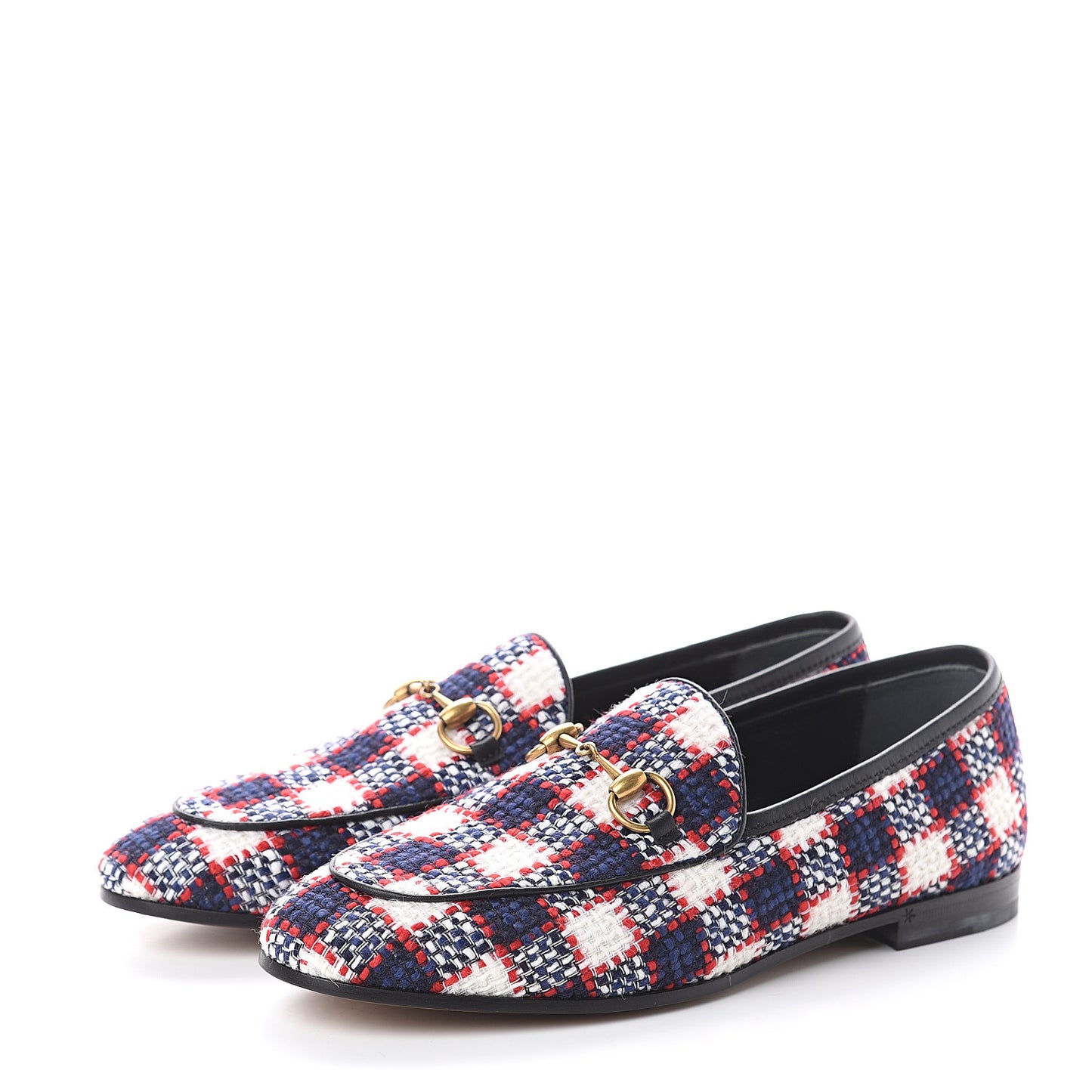 Vintage Tweed Check Horsebit Womens Jordaan Loafers 37 White Hibiscus Red Marine