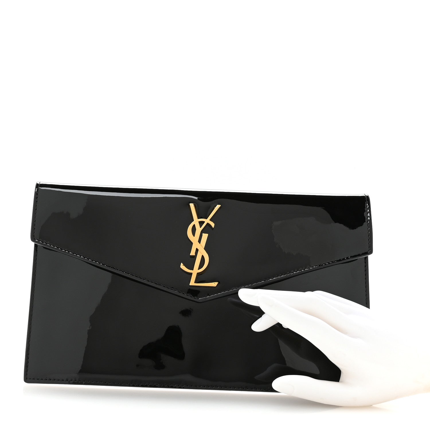 Saint Laurent Patent Calfskin Monogram Uptown Clutch Black 2 of 7