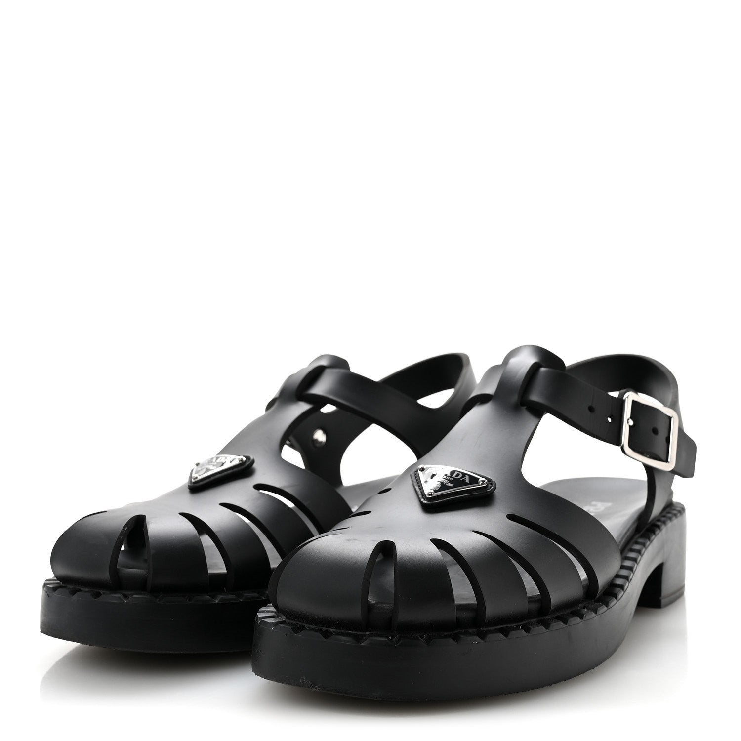 Prada Foam Rubber Metal Triangle Logo 50mm Cage Sandals 39 Black 4 of 10