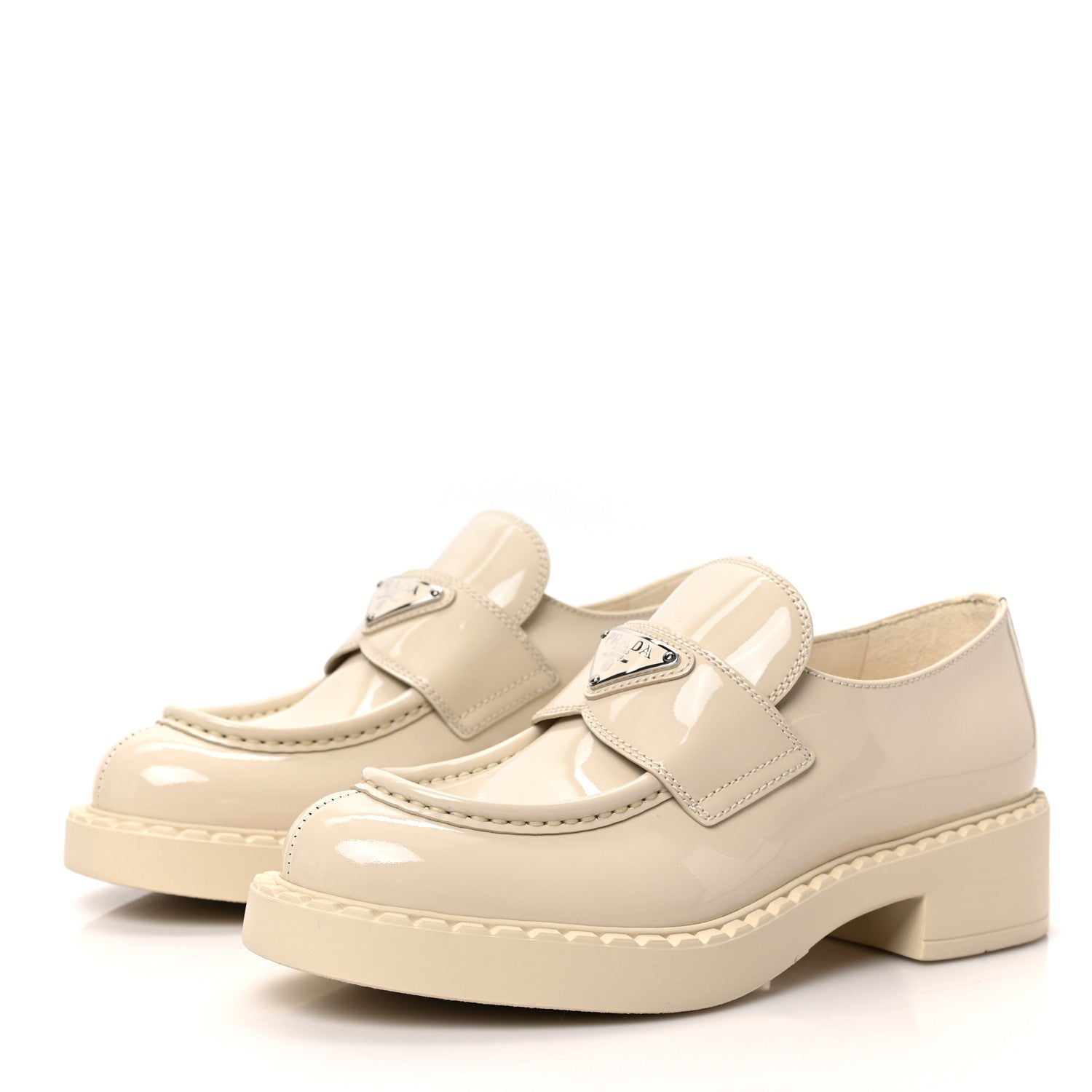 Prada Vernice Metal Triangle Logo 50mm Loafers 37 Avorio 3 of 9