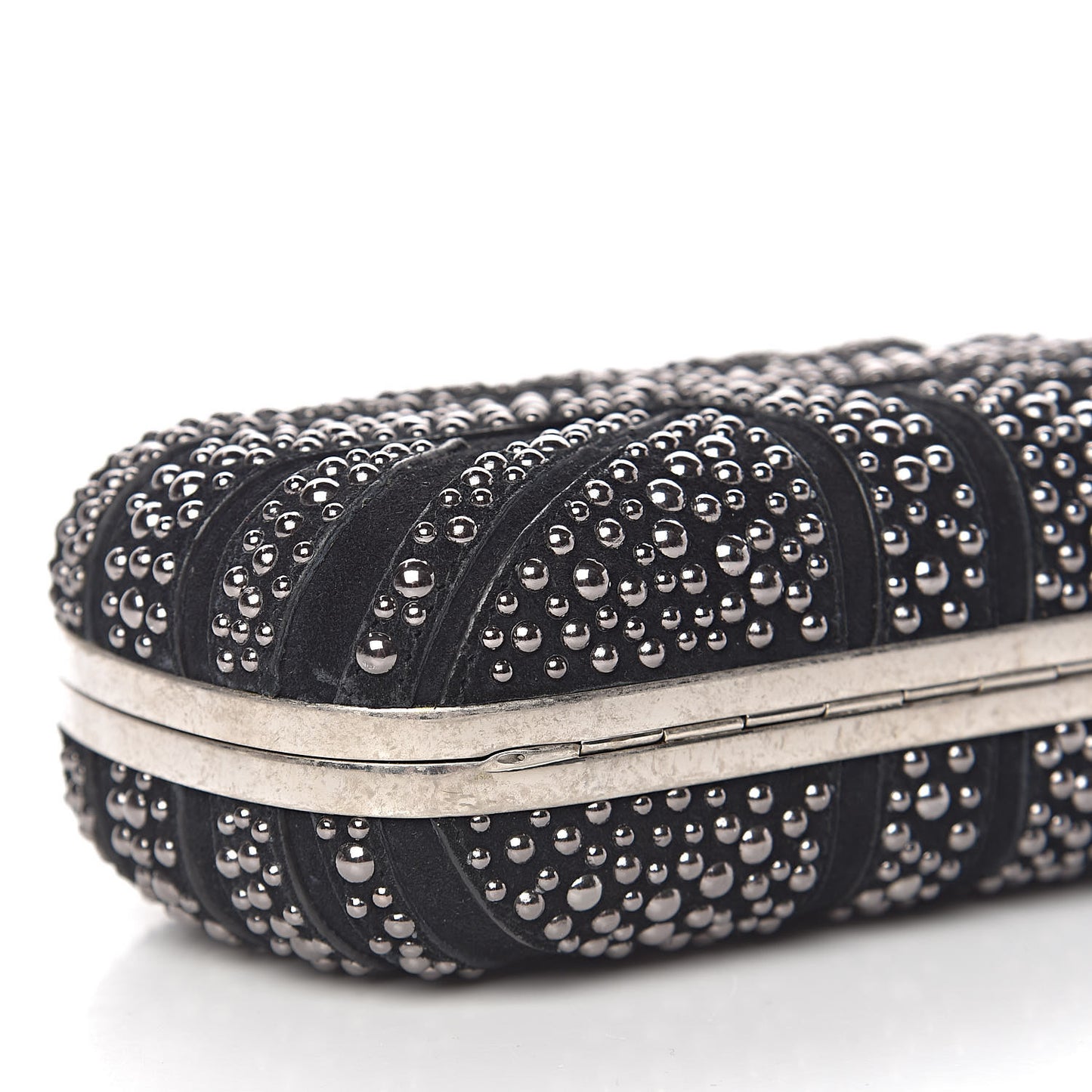 Suede Studded Britannia Skull Box Clutch Black