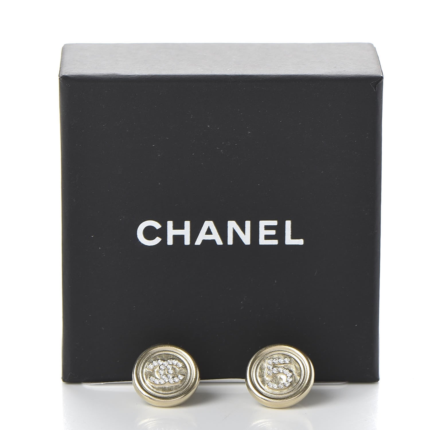 Chanel Crystal CC Round Earrings Light Gold 5 of 5
