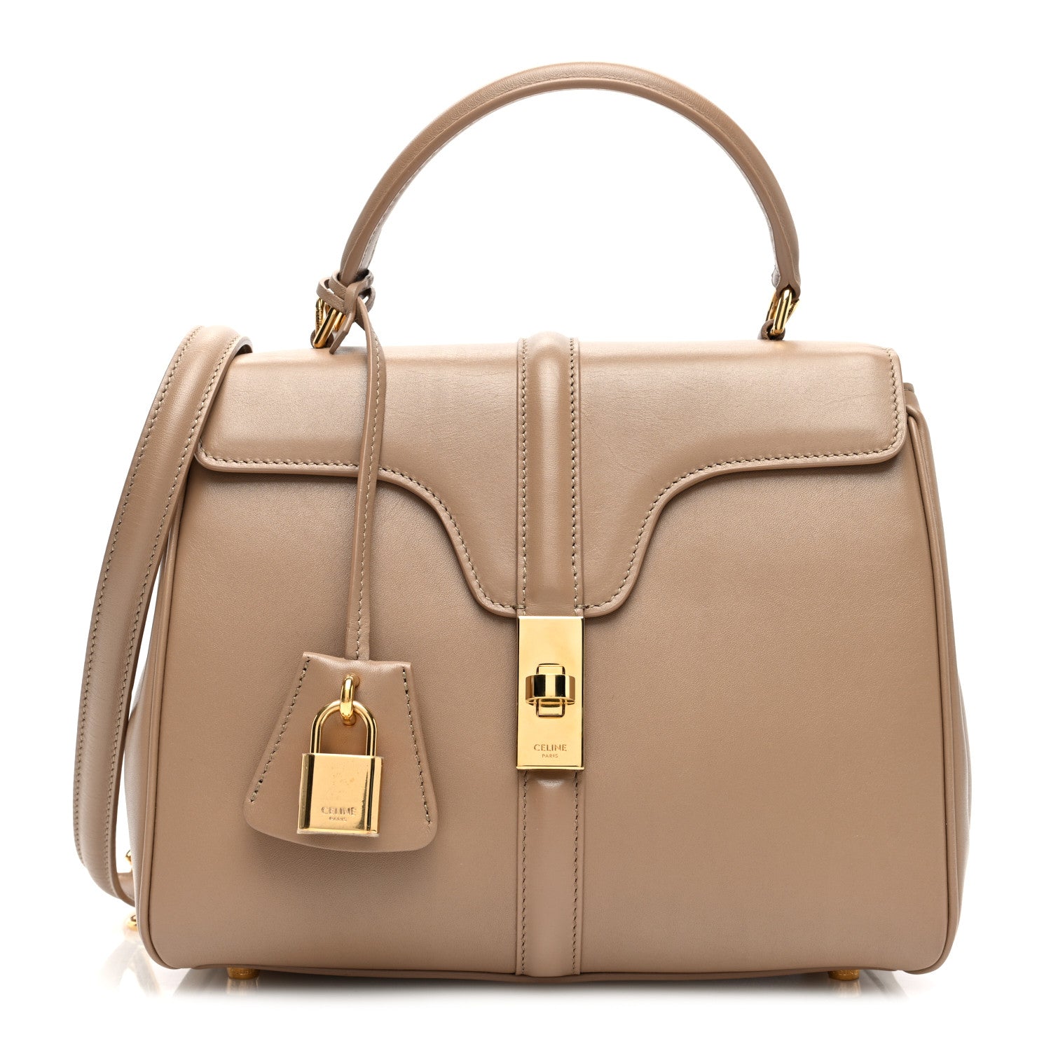Celine Satinated Calfskin Small 16 Top Handle Bag Smoked Brown 1 of 10
