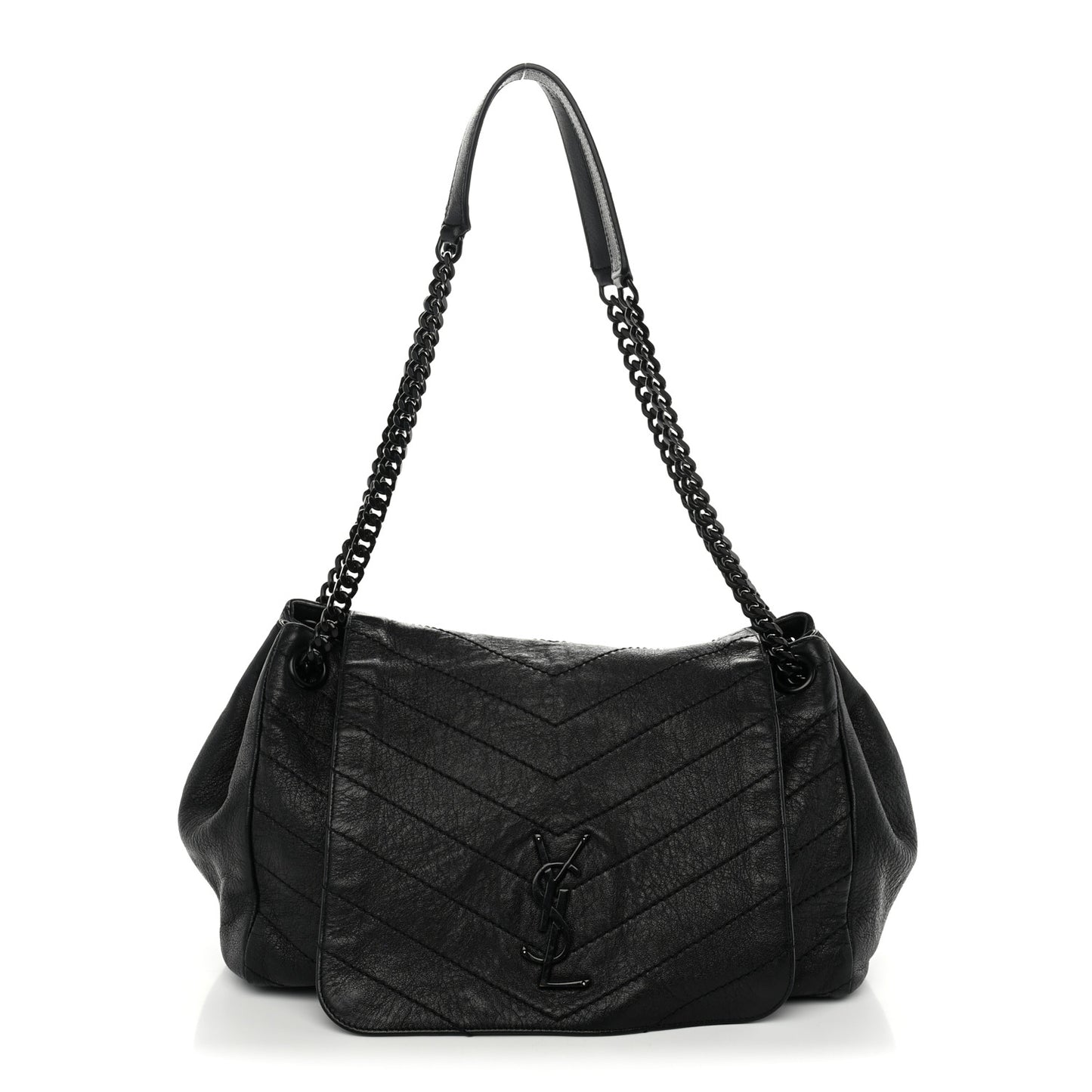 Vintage Lambskin Chevron Monogram Medium Nolita Black