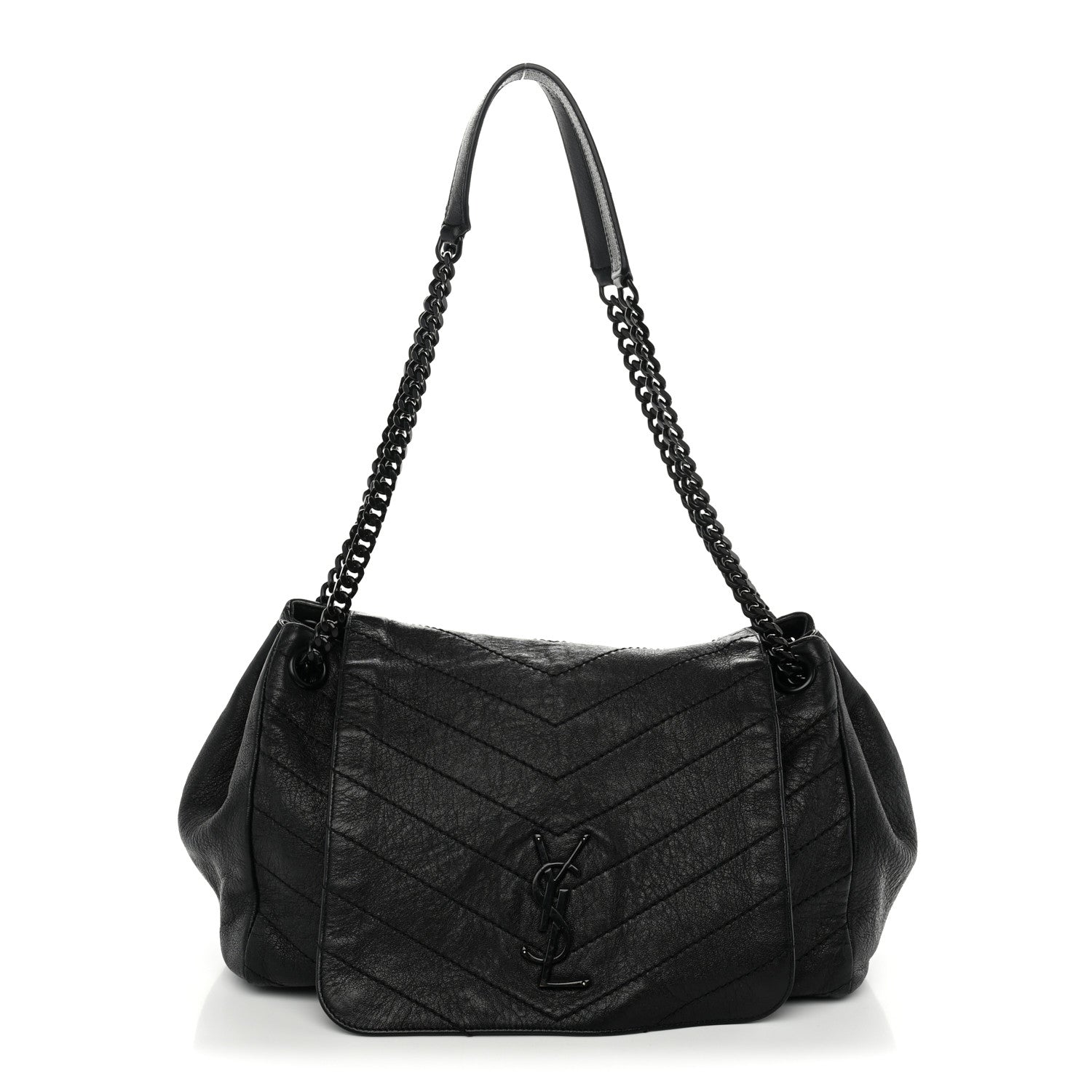Saint Laurent Vintage Lambskin Chevron Monogram Medium Nolita Black 1 of 12