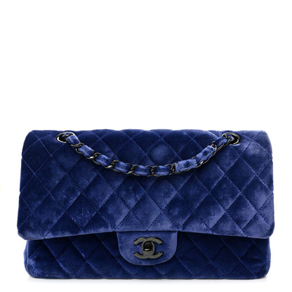 Chanel Velvet Quilted Medium Double Flap Navy Blue 1 of 10