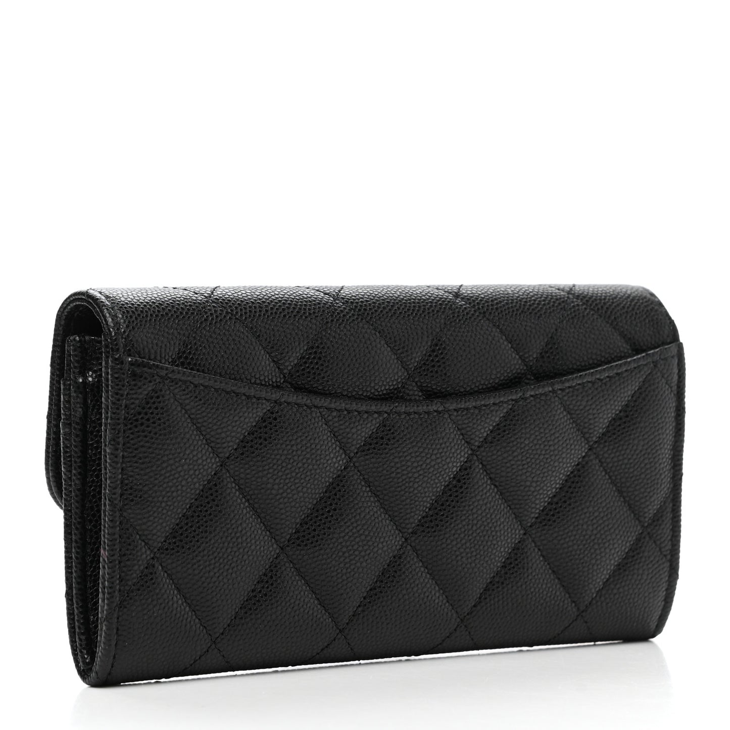 Caviar Quilted Medium Gusset Flap Wallet Black