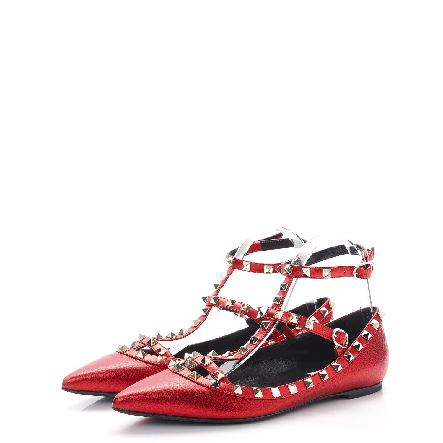 Valentino Garavani Metallic Pebbled Calfskin Rockstud Cage Ballerina Flats 40 Rosso Valentino 3 of 9