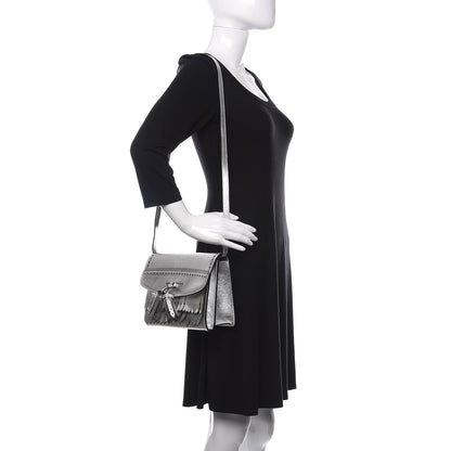 Burberry Metallic Grainy Calfskin Broguing Tassel Small Macken Crossbody Bag Silver 2 of 11