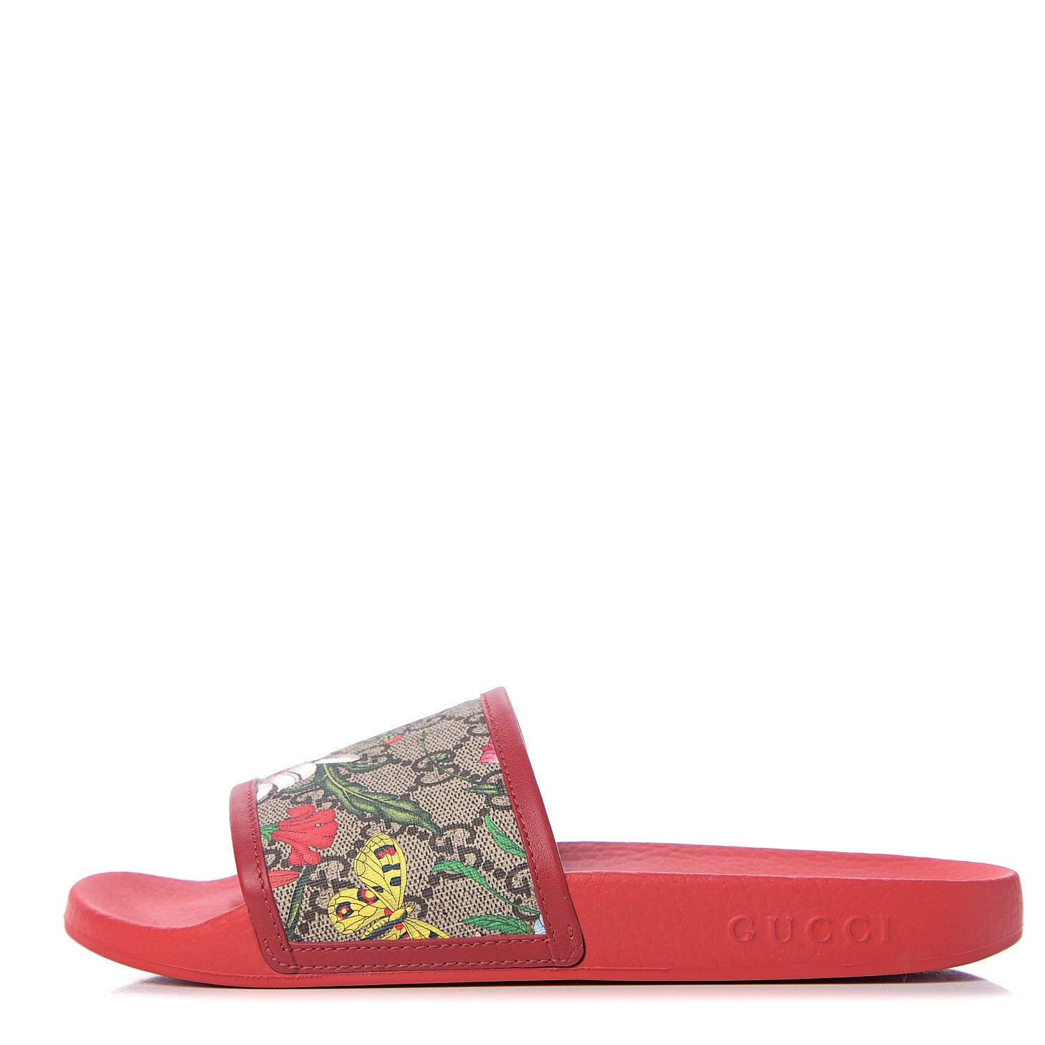 Gucci GG Supreme Monogram Flora Pursuit Slide Sandals 38 Red 1 of 9