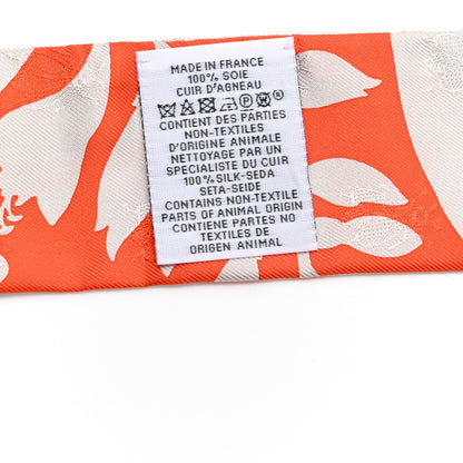 Hermes Silk Calfskin Bouquet Final Fringed Twilly Orange Gris Perle Vermillion 3 of 4