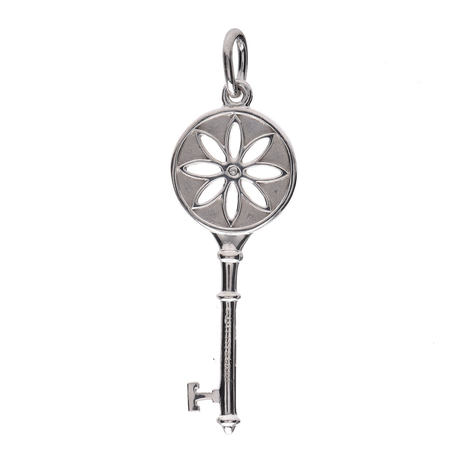 Tiffany Sterling Silver Diamond Small Daisy Key Pendant 3 of 4