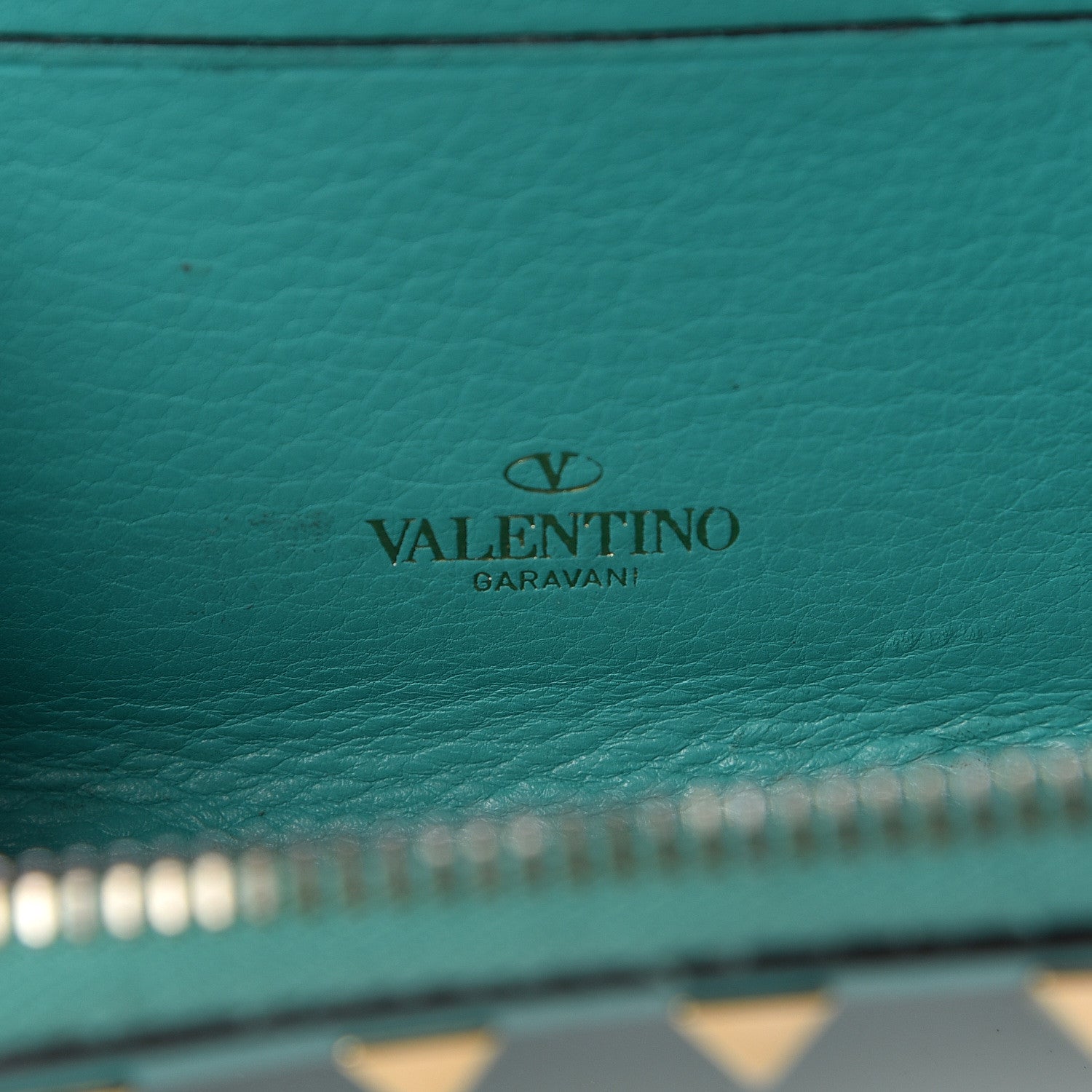 Valentino Garavani Calfskin Rockstud Zip Around Coin Case Card Holder Opaline Green 6 of 10
