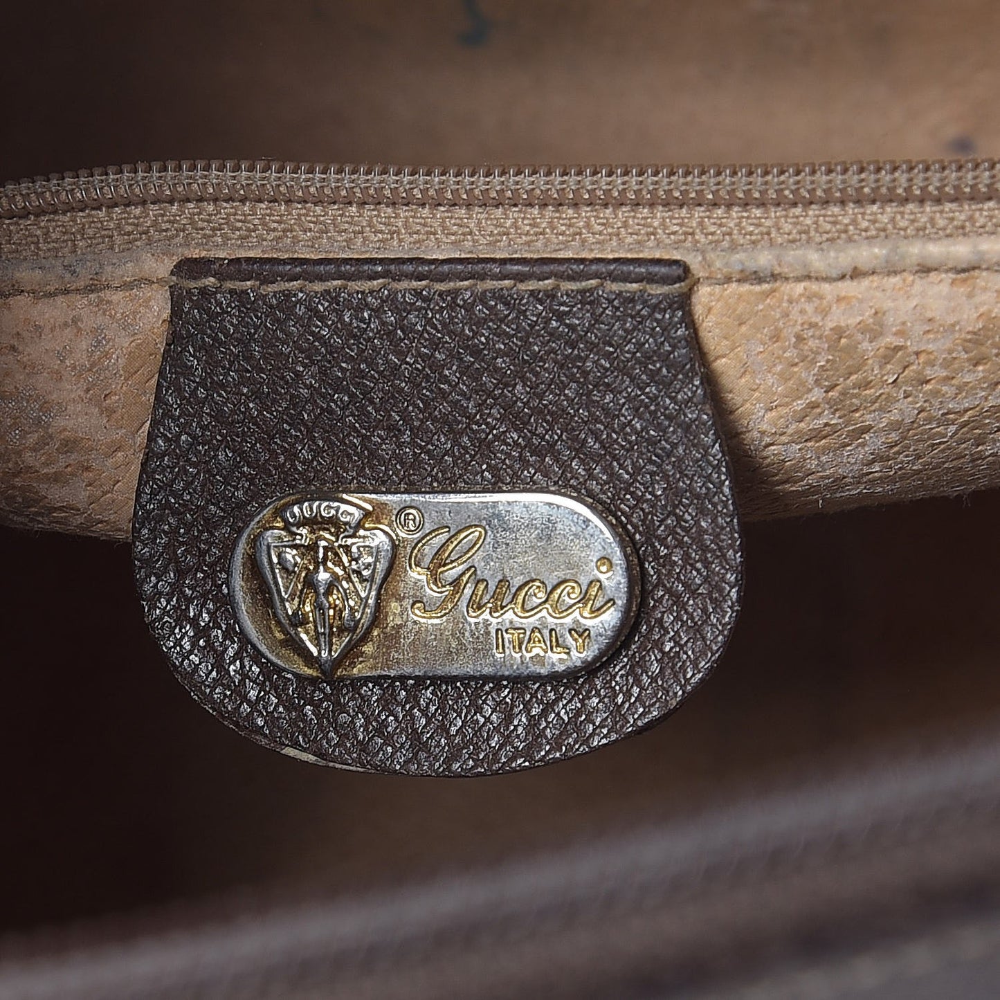 GG Plus Monogram Vintage Web Small Boston Dark Brown