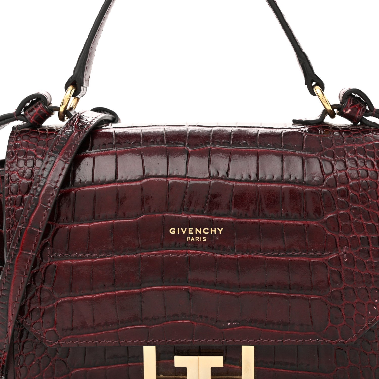Givenchy Calfskin Crocodile Embossed Eden Mini Top Handle Burgundy 7 of 12