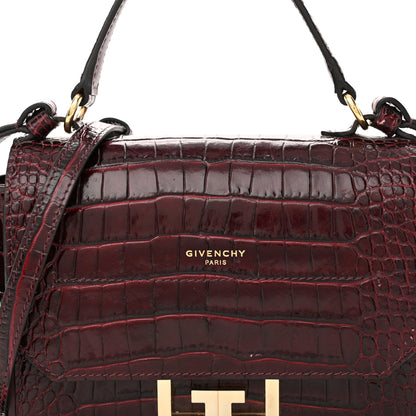 Givenchy Calfskin Crocodile Embossed Eden Mini Top Handle Burgundy 7 of 12
