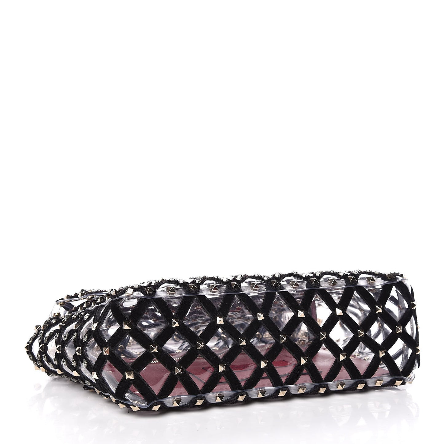 PVC Velvet Crystal Embellished Medium Rockstud Spike Shoulder Bag