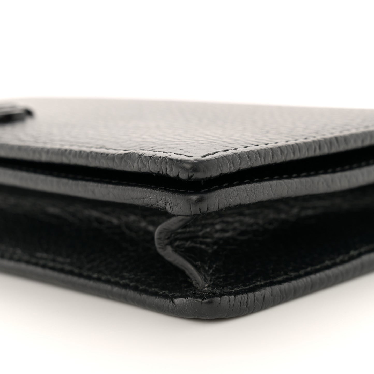 Dollar Calfskin Enamel Monochrome Mini GG Marmont Chain Wallet Black