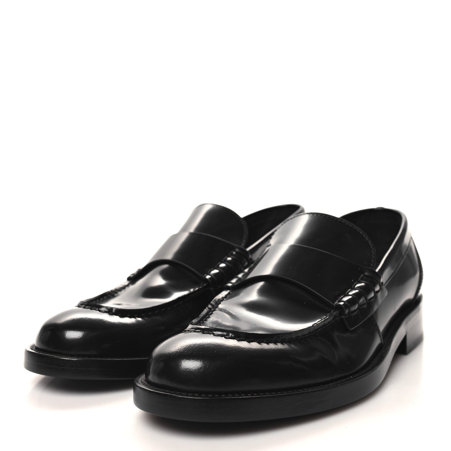 Shiny Calfskin Logo Loafers 38.5 Black