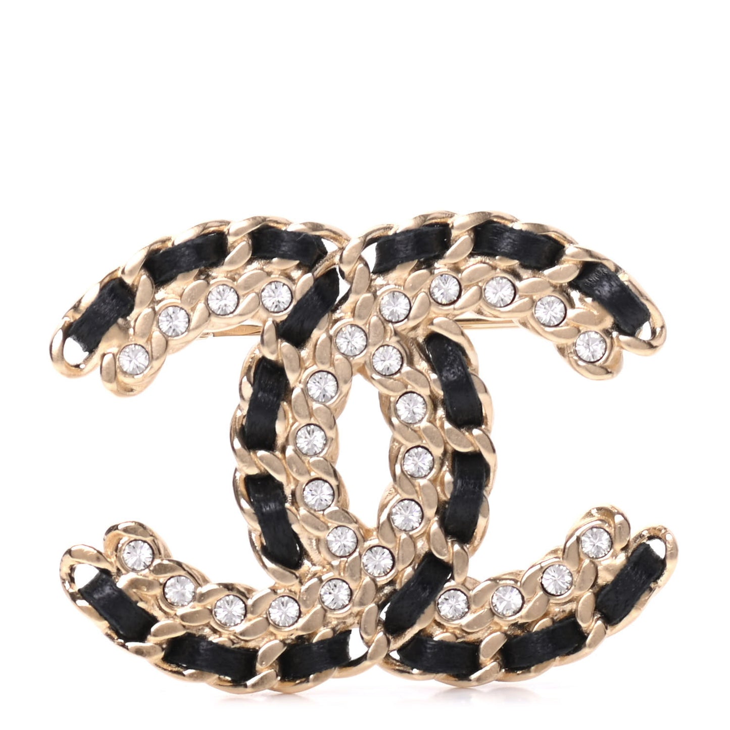 Lambskin Crystal Vintage Allure CC Chain Brooch Black Gold