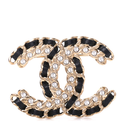 Chanel Lambskin Crystal Vintage Allure CC Chain Brooch Black Gold 1 of 5