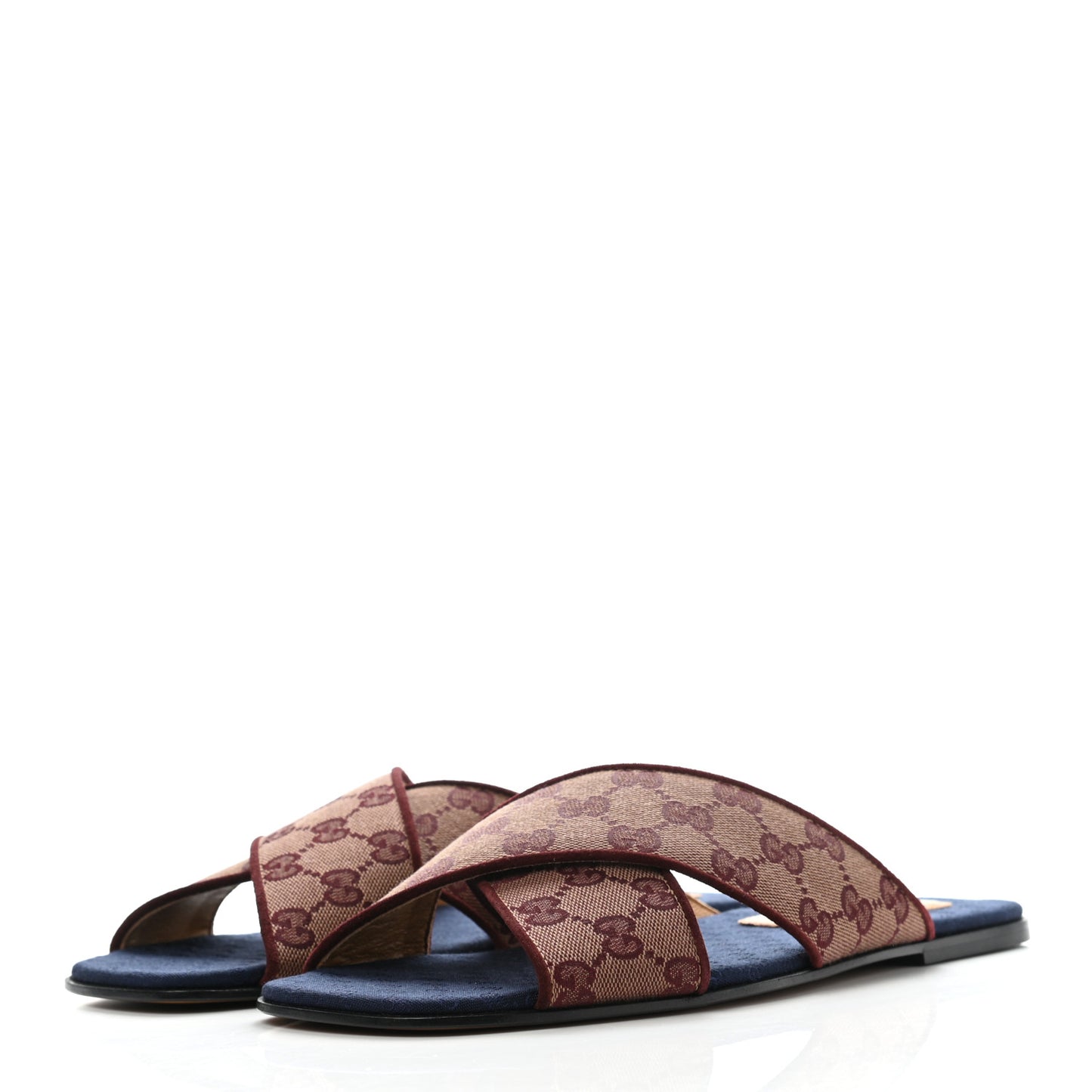 Canvas GG Monogram Mens Criss Cross Slide Sandals 8 Sahara Rubino Chardonnay