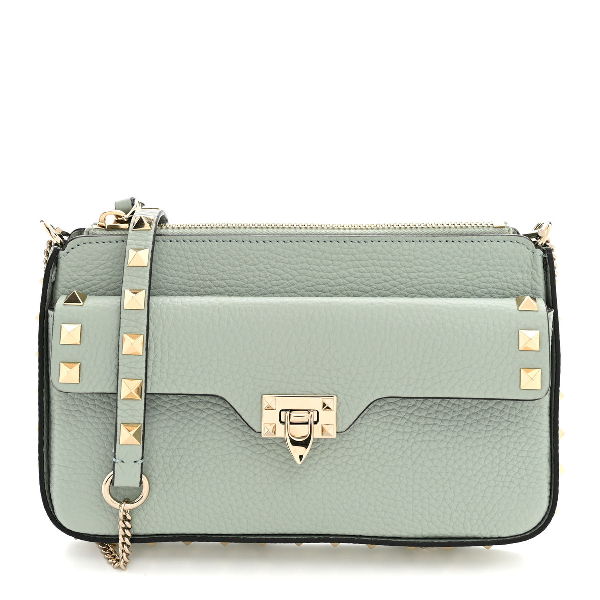 Valentino Garavani Grainy Calfskin Rockstud Crossbody Bag Water Green 1 of 11