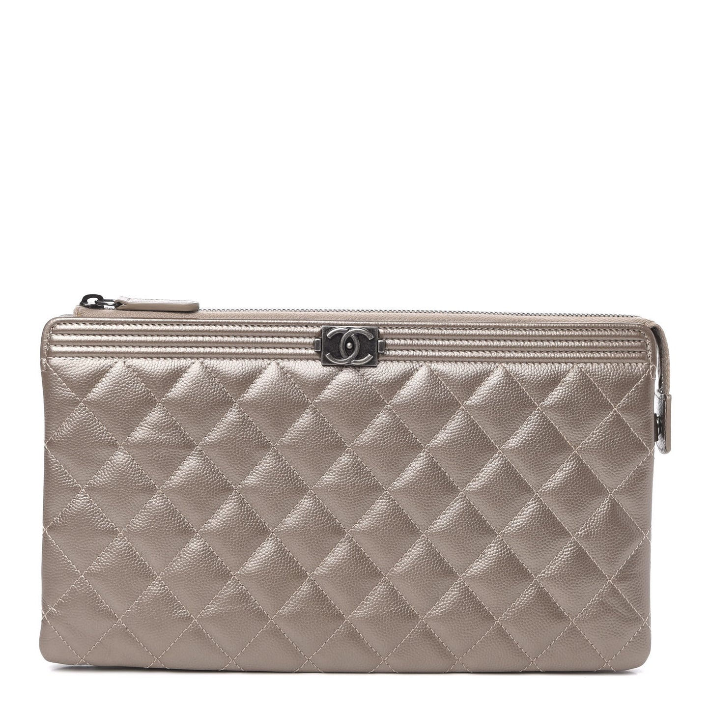 Metallic Caviar Quilted Small Zipped Boy Pouch Copper